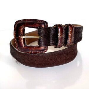WCM Women’s Western Genuine Leather Pony Fur Belt Size S